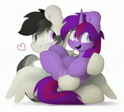 Size: 3165x2880 | Tagged: safe, artist:mochi_nation, derpibooru import, oc, unofficial characters only, pegasus, pony, unicorn, bridal carry, carrying, commission, female, holding a pony, image, jpeg, male, mare, oc x oc, open mouth, open smile, shipping, simple background, smiling, stallion, straight, white background