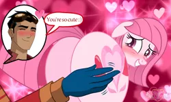 Size: 1811x1080 | Tagged: suggestive, artist:muhammad yunus, derpibooru import, oc, oc:annisa trihapsari, earth pony, human, pony, annibutt, blushing, butt, butt tickle, clothes, crossover, dialogue, duo, eyes closed, female, floppy ears, g4, generator rex, gloves, goggles, goggles on head, grin, gritted teeth, hair, happy, hasbro, heart, heart background, huge butt, image, interspecies, large butt, male, mane, my little pony, pink body, pink hair, pink mane, pink tail, plot, png, rex salazar, smiling, speech bubble, tail, teeth, tickling, watermark