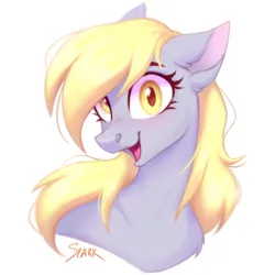 Size: 1919x1919 | Tagged: safe, artist:spark_rarestar, artist:sparkling_light, derpibooru import, derpy hooves, pegasus, pony, bust, chest fluff, cute, derpabetes, ear fluff, female, image, looking at you, mare, open mouth, png, portrait, simple background, smiling, solo, white background