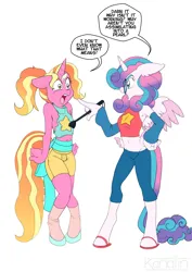 Size: 4962x7014 | Tagged: safe, artist:kandlin, derpibooru import, luster dawn, princess flurry heart, alicorn, anthro, unguligrade anthro, unicorn, absurd resolution, clothes, cosplay, costume, female, flurrydawn, glasses, image, lesbian, pearl (steven universe), png, riding crop, shipping, simple background, speech bubble, steven quartz universe, steven universe, white background, yelling
