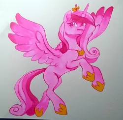 Size: 1572x1536 | Tagged: safe, artist:tigra0118, derpibooru import, princess cadance, alicorn, flying, g4, image, ink, looking at you, my little pony, png, solo, traditional art
