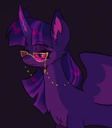 Size: 1500x1712 | Tagged: safe, artist:6chocolatepie9, derpibooru import, twilight sparkle, twilight sparkle (alicorn), alicorn, pony, alternate color palette, alternate design, chest fluff, ear fluff, eyeshadow, female, frown, g4, glasses, horn, image, makeup, mare, png, shiny mane, simple background, solo, sparkles, spread wings, underbelly, wingding eyes, wings