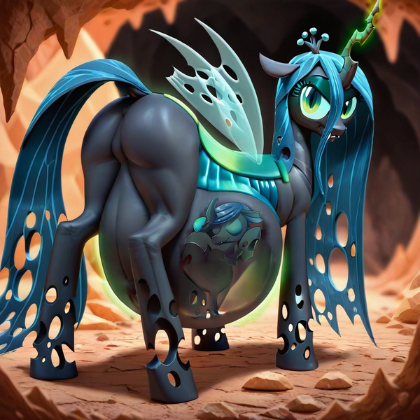 Size: 1024x1024 | Tagged: suggestive, ai content, derpibooru import, machine learning generated, prompter:airus, stable diffusion, queen chrysalis, generator:pony diffusion v6 xl, image, png