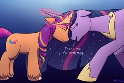 Size: 2300x1533 | Tagged: safe, artist:passionpanther, derpibooru import, princess twilight 2.0, sunny starscout, twilight sparkle, twilight sparkle (alicorn), alicorn, earth pony, pony, g5, the last problem, crying, dialogue, duo, duo female, ethereal mane, eyes closed, female, floppy ears, glow, glowing horn, gradient background, hoof shoes, horn, image, magic, magic aura, mane stripe sunny, mare, meme, older, older twilight, older twilight sparkle (alicorn), open mouth, open smile, peytral, png, princess shoes, raised hoof, signature, smiling, starry mane, subverted meme, sunny and her heroine, tail, tears of joy, that magic is yours to give, unshorn fetlocks