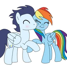 Size: 720x769 | Tagged: safe, artist:dasher666, derpibooru import, rainbow dash, soarin', pegasus, pony, female, image, kiss on the cheek, kissing, male, mare, png, shipping, soarindash, stallion, straight