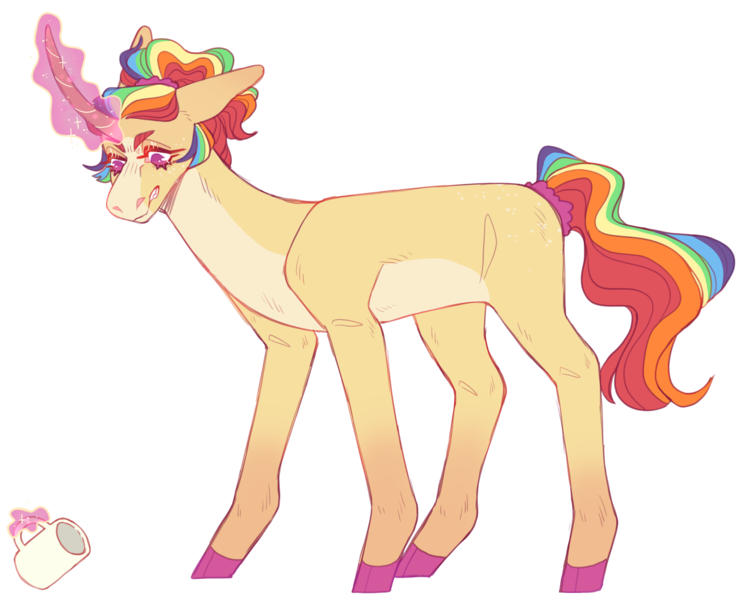 Size: 2730x2202 | Tagged: safe, artist:sleepy-nova, derpibooru import, oc, oc:solar flare, unofficial characters only, pony, unicorn, blaze (coat marking), butt freckles, cloven hooves, coat markings, colored hooves, curved horn, facial markings, female, floppy ears, freckles, gradient legs, horn, image, levitation, magic, magic aura, mare, multicolored hair, pale belly, png, ponytail, rainbow hair, simple background, solo, telekinesis, transparent background