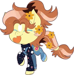 Size: 3027x3047 | Tagged: safe, artist:jetjetj, derpibooru import, oc, oc:golden afternoon, earth pony, pony, chibi, clothes, female, image, mare, overalls, png, simple background, solo, sweater, transparent background