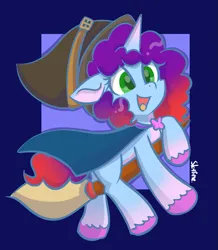 Size: 769x883 | Tagged: safe, artist:skylinepony_, derpibooru import, pony, unicorn, g5, broom, female, flying, flying broomstick, hat, image, mare, misty brightdawn, open mouth, open smile, png, rebirth misty, signature, smiling, solo, tail, unshorn fetlocks, witch, witch hat