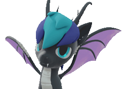 Size: 748x540 | Tagged: safe, artist:lithus, derpibooru import, oc, oc:drago, unofficial characters only, dragon, 3d, animated, blender, blender cycles, blinking, blue eyes, fangs, floppy ears, gif, horns, image, looking at you, scales, simple background, smiling, smiling at you, solo, spikes, spread wings, sway, transparent background, wings