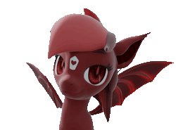 Size: 728x540 | Tagged: safe, artist:lithus, derpibooru import, oc, oc:norah, unofficial characters only, bat pony, pony, 3d, animated, bat pony oc, bat wings, blender, blender cycles, blinking, floppy ears, gif, image, looking at you, red body, red mane, red pupils, simple background, smiling, smiling at you, solo, sway, transparent background, wings