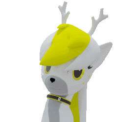 Size: 422x453 | Tagged: safe, artist:lithus, derpibooru import, oc, oc:bambi, unofficial characters only, deer, deer pony, hybrid, original species, pony, 3d, animated, antlers, blender, blender cycles, blinking, collar, deer oc, floppy ears, gif, image, looking at you, non-pony oc, simple background, smiling, smiling at you, solo, sway, transparent background, white body, yellow eyes, yellow mane
