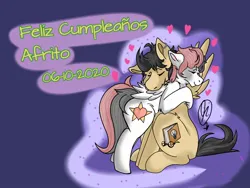 Size: 1200x900 | Tagged: safe, derpibooru import, oc, oc:afrito, oc:sofi, pegasus, happy birthday, image, jpeg, pegasus oc, wings