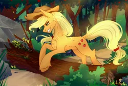 Size: 4208x2844 | Tagged: safe, artist:martazap3, derpibooru import, applejack, earth pony, pony, garden, image, jpeg, my little pony, smiling, solo, sunny day, sweet apple acres, walk