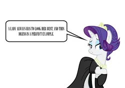 Size: 1588x1123 | Tagged: safe, derpibooru import, rarity, audrey hepburn, breakfast at tiffany's, clothes, dress, g4, holly golightly, image, jpeg, simple background, speech bubble, that pony sure does love dresses, white background