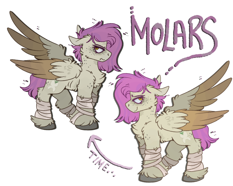 Size: 2500x2000 | Tagged: safe, artist:molars, derpibooru import, oc, oc:molars, unofficial characters only, pegasus, pony, alternate universe, bandage, female, image, infection, infection au, leg wraps, mare, png, ponysona, spread wings, unshorn fetlocks, wings