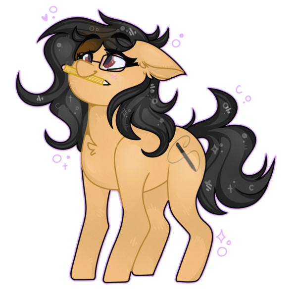 Size: 894x894 | Tagged: safe, artist:dejji_vuu, derpibooru import, oc, unofficial characters only, earth pony, pony, female, glasses, image, mare, mouth hold, pencil, png, simple background, solo, transparent background