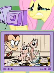 Size: 563x771 | Tagged: safe, banned from derpibooru, deleted from derpibooru, derpibooru import, fluttershy, bird, cat, dog, hamster, crying, exploitable meme, image, jpeg, loud house, meme, nickelodeon, obligatory pony, television, the loud house, tv meme