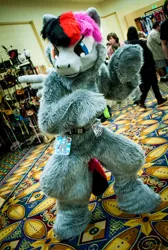 Size: 536x800 | Tagged: safe, artist:sikdrift, derpibooru import, oc, oc:cyclonespynn, human, pegasus, action pose, belt, convention, furcon, fursuit, heterochromia, image, irl, irl human, jpeg, photo, ponysuit, solo focus