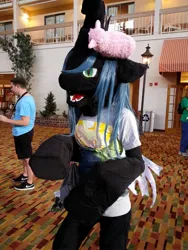 Size: 960x1280 | Tagged: safe, derpibooru import, queen chrysalis, oc, oc:fluffle puff, changeling, changeling queen, human, convention, female, fursuit, image, irl, irl human, jpeg, photo, plushie, ponysuit, solo focus