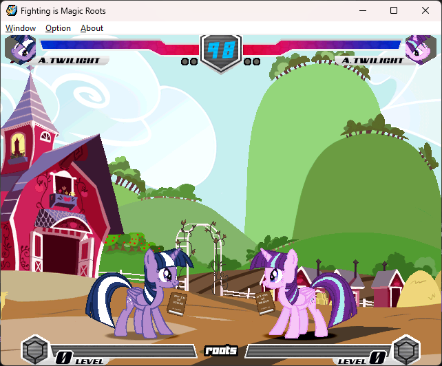 Size: 642x532 | Tagged: safe, artist:fimroots, derpibooru import, starlight glimmer, twilight sparkle, twilight sparkle (alicorn), alicorn, fighting is magic, concept art, fan game, g4, game screencap, image, palette swap, png, recolor, skin, sweet apple acres