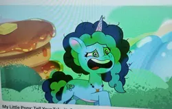 Size: 2225x1419 | Tagged: safe, derpibooru import, screencap, pony, unicorn, g5, my little pony: tell your tale, spoiler:g5, spoiler:my little pony: tell your tale, spoiler:tyts01e46, amulet, dizzy, image, jewelry, jpeg, messy mane, misty brightdawn, photo, picture of a screen, sparky's sick, swirly eyes, youtube