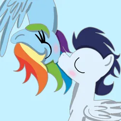 Size: 1400x1400 | Tagged: safe, artist:mrsdashskies, derpibooru import, rainbow dash, soarin', pegasus, pony, eyes closed, female, image, kiss on the lips, kissing, male, mare, png, shipping, soarindash, stallion, straight