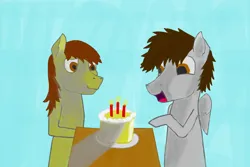 Size: 1096x730 | Tagged: safe, artist:kokopingas98, derpibooru import, oc, oc:anthon, unofficial characters only, pegasus, birthday, birthday cake, cake, candle, food, image, pegasus oc, png, shading, simple background, table, wings