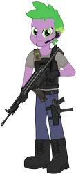 Size: 907x2068 | Tagged: safe, artist:edy_january, artist:georgegarza01, derpibooru import, spike, human, equestria girls, equestria girls series, armor, assault rifle, body armor, boots, call of duty, call of duty:warzone, carbine, clothes, combat knife, denim, equipment, g4, gears, gloves, gun, handgun, hk33a2, human spike, humanized, image, jeans, kg-9 smg/machine pistol, knife, machine pistol, military, pants, pistol, png, rifle, shirt, shoes, simple background, soldier, solo, special forces, tactical vest, task forces 141, tec 9, transparent background, trigger discipline, united states, vest, weapon