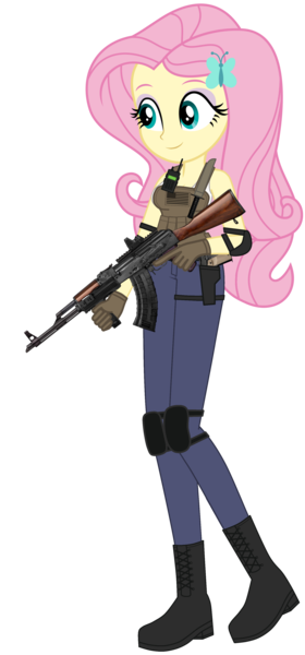 Size: 1678x3600 | Tagged: safe, artist:edy_january, artist:starryshineviolet, derpibooru import, edit, vector edit, fluttershy, human, equestria girls, equestria girls series, ak-47, akm, armor, assault rifle, body armor, boots, butterfly hairpin, call of duty, call of duty: warzone, clothes, combat knife, denim, equipment, g4, gears, gloves, gun, handgun, image, jeans, knife, m1911, military, pants, pistol, png, rifle, sgt. fluttershy, shirt, shoes, simple background, soldier, solo, special forces, tactical vest, tanktop, transparent background, vector, vest, weapon
