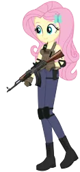 Size: 1678x3600 | Tagged: safe, artist:edy_january, artist:starryshineviolet, derpibooru import, edit, vector edit, fluttershy, human, equestria girls, equestria girls series, ak-47, akm, armor, assault rifle, body armor, boots, butterfly hairpin, call of duty, call of duty: warzone, clothes, combat knife, denim, equipment, g4, gears, gloves, gun, handgun, image, jeans, knife, m1911, military, pants, pistol, png, rifle, sgt. fluttershy, shirt, shoes, simple background, soldier, solo, special forces, tactical vest, tanktop, transparent background, vector, vest, weapon