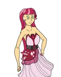 Size: 965x1220 | Tagged: safe, artist:nightfallgloam, derpibooru import, roseluck, human, equestria girls, life is a runway, beautiful, clothes, dress, g4, hand on hip, image, lidded eyes, long hair, looking at you, painted nails, png, pretty, strapless