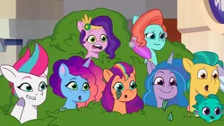 Size: 3072x1727 | Tagged: safe, derpibooru import, screencap, hitch trailblazer, izzy moonbow, pipp petals, sparky sparkeroni, sunny starscout, zipp storm, dragon, earth pony, pegasus, pony, unicorn, g5, my little pony: tell your tale, spoiler:g5, spoiler:my little pony: tell your tale, spoiler:tyts02e04, :o, applejack (g5), baby, baby dragon, female, fluttershy (g5), frown, image, jazz hearts rocky, jazz hooves, jpeg, lip bite, male, mane five, mane six (g5), mane stripe sunny, mare, misty brightdawn, open mouth, open smile, papa hitch, pinkie pie (g5), rainbow dash (g5), rarity (g5), rebirth misty, royal sisters (g5), siblings, sisters, smiling, stallion, twilight sparkle (g5)