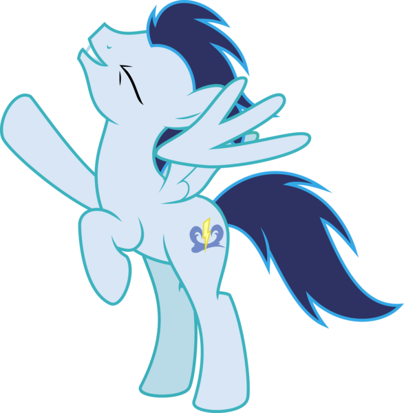 Size: 8392x8572 | Tagged: safe, artist:sollace, derpibooru import, soarin', pegasus, pony, grannies gone wild, .svg available, bipedal, derpibooru exclusive, eyes closed, g4, happy, image, male, png, simple background, smiling, solo, spread wings, stallion, transparent background, trio, vector, wings