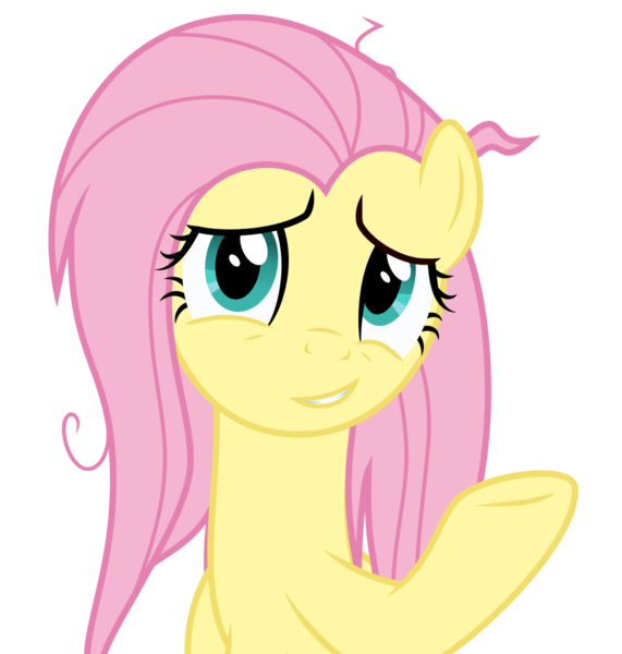 Size: 963x1012 | Tagged: safe, artist:sollace, derpibooru import, fluttershy, pegasus, pony, she talks to angel, .svg available, bronybait, cute, derpibooru exclusive, g4, image, looking at you, messy mane, png, raised hoof, simple background, smiling, smiling at you, solo, transparent background, vector