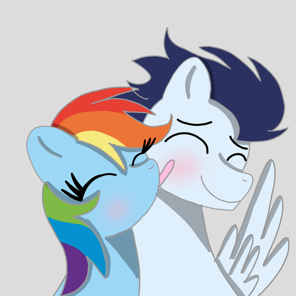 Size: 1400x1400 | Tagged: safe, artist:mrsdashskies, derpibooru import, rainbow dash, soarin', pegasus, pony, blushing, eyes closed, face licking, female, image, licking, male, mare, png, shipping, soarindash, stallion, straight, tongue out