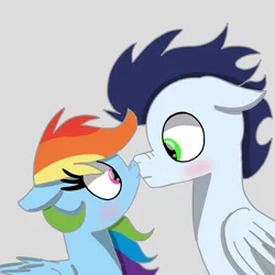 Size: 1400x1400 | Tagged: safe, artist:mrsdashskies, derpibooru import, rainbow dash, soarin', pegasus, pony, blushing, boop, female, image, looking at each other, looking at someone, male, mare, noseboop, png, shipping, soarindash, stallion, straight