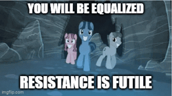 Size: 360x202 | Tagged: safe, derpibooru import, edit, bacon braids, log jam, the cutie map, borg, bronybait, equalized, gif, image, join the herd, reference to another series, resistance is futile, star trek, star trek: the next generation