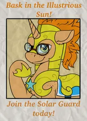 Size: 1168x1624 | Tagged: safe, artist:bluemoon, derpibooru import, oc, oc:golden autumn, unofficial characters only, pony, unicorn, armor, freckles, glasses, image, male, png, royal guard, royal guard armor, solo