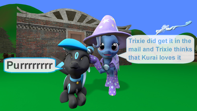 Size: 1920x1080 | Tagged: safe, artist:ask-the-luna-knight, derpibooru import, trixie, umbreon, 3d, image, jpeg, pokémon, source filmmaker, text