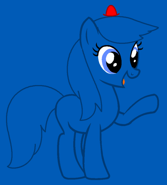 Size: 775x857 | Tagged: safe, artist:spitfirethepegasusfan39, artist:stryapastylebases, ponerpics import, ponified, earth pony, pony, adult blank flank, base used, blank flank, blue background, g4, hat, image, male, mr. forgetful, mr. men, mr. men little miss, open mouth, open smile, png, raised arm, simple background, smiling, solo, stallion