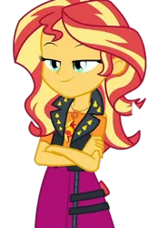 Size: 1394x2000 | Tagged: safe, derpibooru import, edit, edited screencap, screencap, sunset shimmer, human, equestria girls, crossed arms, female, g4, image, not a vector, png, simple background, smiling, solo, transparent background