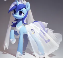 Size: 1237x1141 | Tagged: safe, ai content, derpibooru import, machine learning generated, prompter:airus, stable diffusion, minuette, unicorn, artificial intelligence, clothes, dress, female, g4, generator:pony diffusion v6 xl, happy, image, png, solo, wedding dress