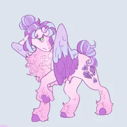 Size: 1500x1500 | Tagged: safe, artist:ghostunes, derpibooru import, princess flurry heart, alicorn, pony, alternate cutie mark, alternate design, alternate universe, chest fluff, colored wings, crystal, crystal heart, crystal horn, floppy ears, gradient, gradient hooves, hair bun, hoof fluff, horn, image, looking at you, multicolored hair, multicolored mane, multicolored wings, png, redesign, shy, simple background, spread wings, teal background, twitterina design, wings
