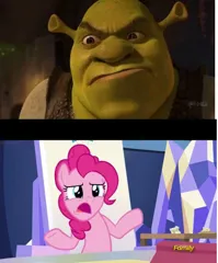 Size: 506x609 | Tagged: safe, artist:batman714, derpibooru import, edit, edited screencap, screencap, pinkie pie, earth pony, ogre, pony, sparkle's seven, angry, dreamworks, female, g4, glare, image, jpeg, male, shrek