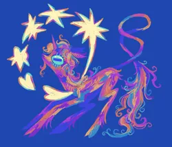 Size: 640x548 | Tagged: safe, artist:webkinzworldz, derpibooru import, pony, unicorn, beard, blue background, cloven hooves, colorful, facial hair, heart, horizontal pupils, image, leonine tail, long tail, looking up, png, simple background, solo, standing, stars, stylized, tail, unshorn fetlocks