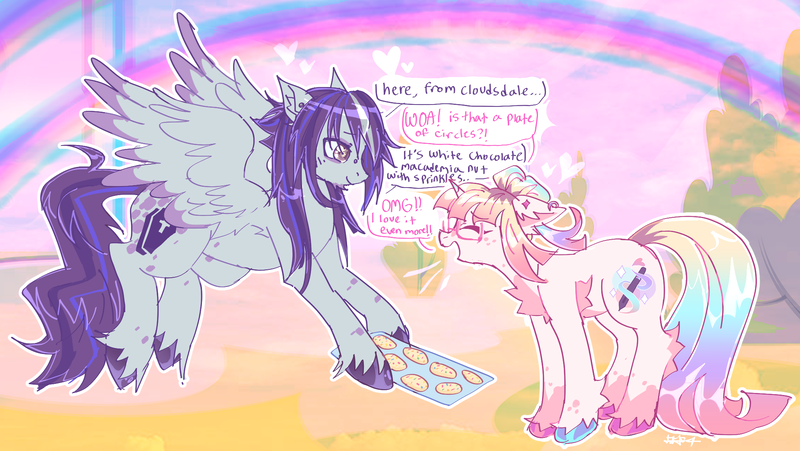 Size: 2012x1135 | Tagged: safe, artist:puroperopony, derpibooru import, oc, pegasus, unicorn, duo, image, png, speech bubble, text