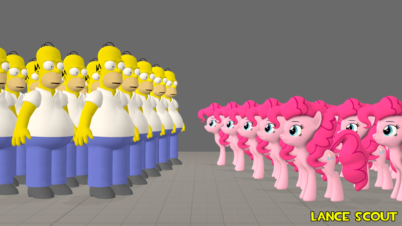 Size: 1920x1080 | Tagged: safe, artist:lancescout, derpibooru import, pinkie pie, earth pony, human, pony, too many pinkie pies, 3d, clone, crossover, female, grope, homer clones, homer simpson, image, male, pinkie clone, png, send in the clones, simpsons did it, source filmmaker, the simpsons, treehouse of horror, treehouse of horror xiii, watermark