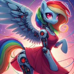 Size: 1024x1024 | Tagged: safe, ai content, derpibooru import, machine learning generated, prompter:faerindahol, anthro, cyborg, pegasus, robot, abstract background, arm hooves, cute, female, generator:bing image creator, generator:dall-e 3, image, jpeg