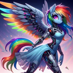 Size: 1024x1024 | Tagged: safe, ai content, derpibooru import, machine learning generated, prompter:faerindahol, anthro, cyborg, pegasus, robot, abstract background, artificial wings, augmented, cute, female, generator:bing image creator, generator:dall-e 3, image, jpeg, mechanical wing, wings