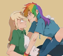 Size: 3174x2834 | Tagged: safe, artist:pipicangshuya32397, derpibooru import, applejack, rainbow dash, human, appledash, duo, duo female, female, humanized, image, lesbian, looking at each other, looking at someone, png, shipping